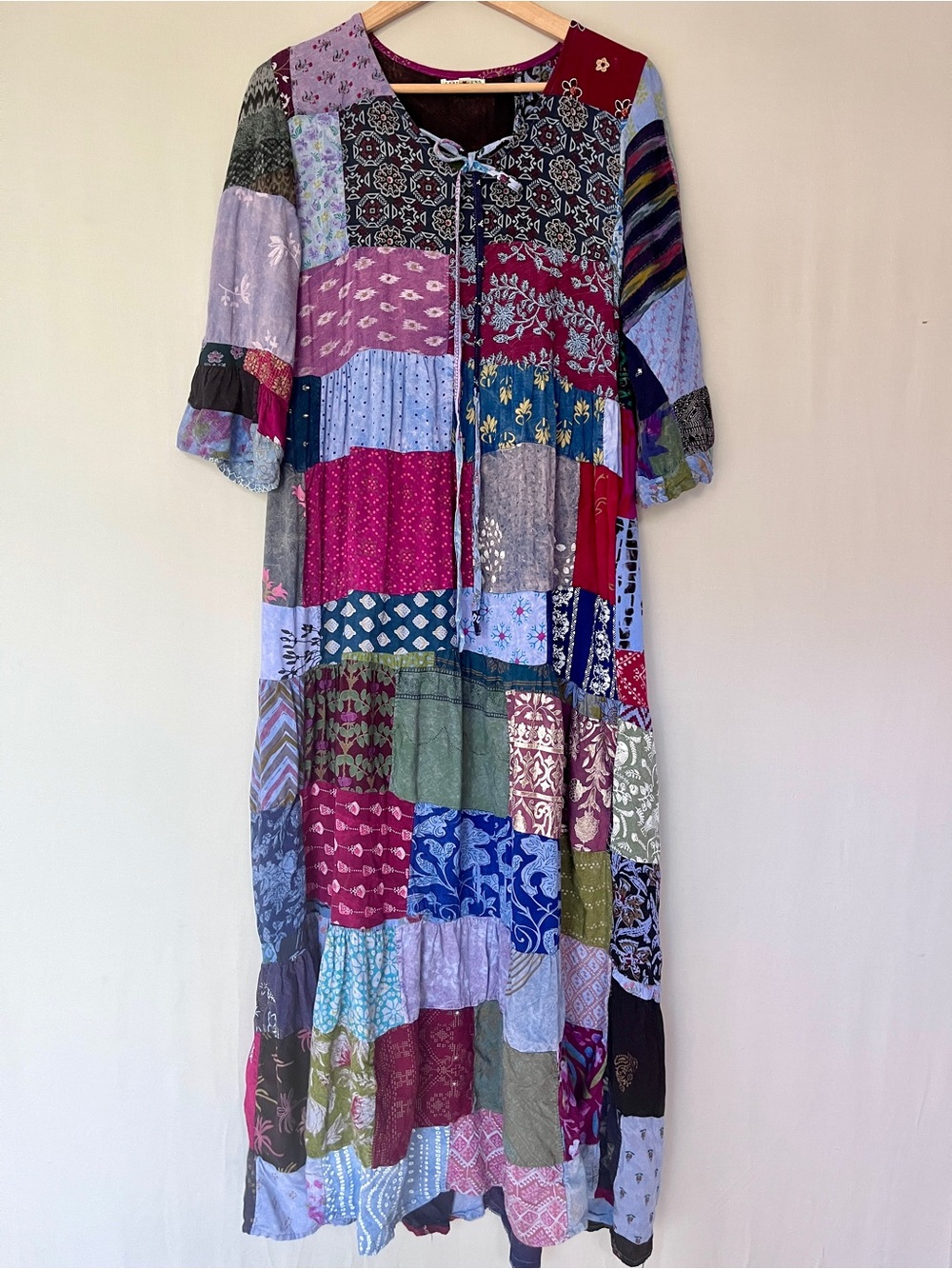 Earthbound Trading Co Patchwork Maxi Dress Boho Festival Pockets Size S